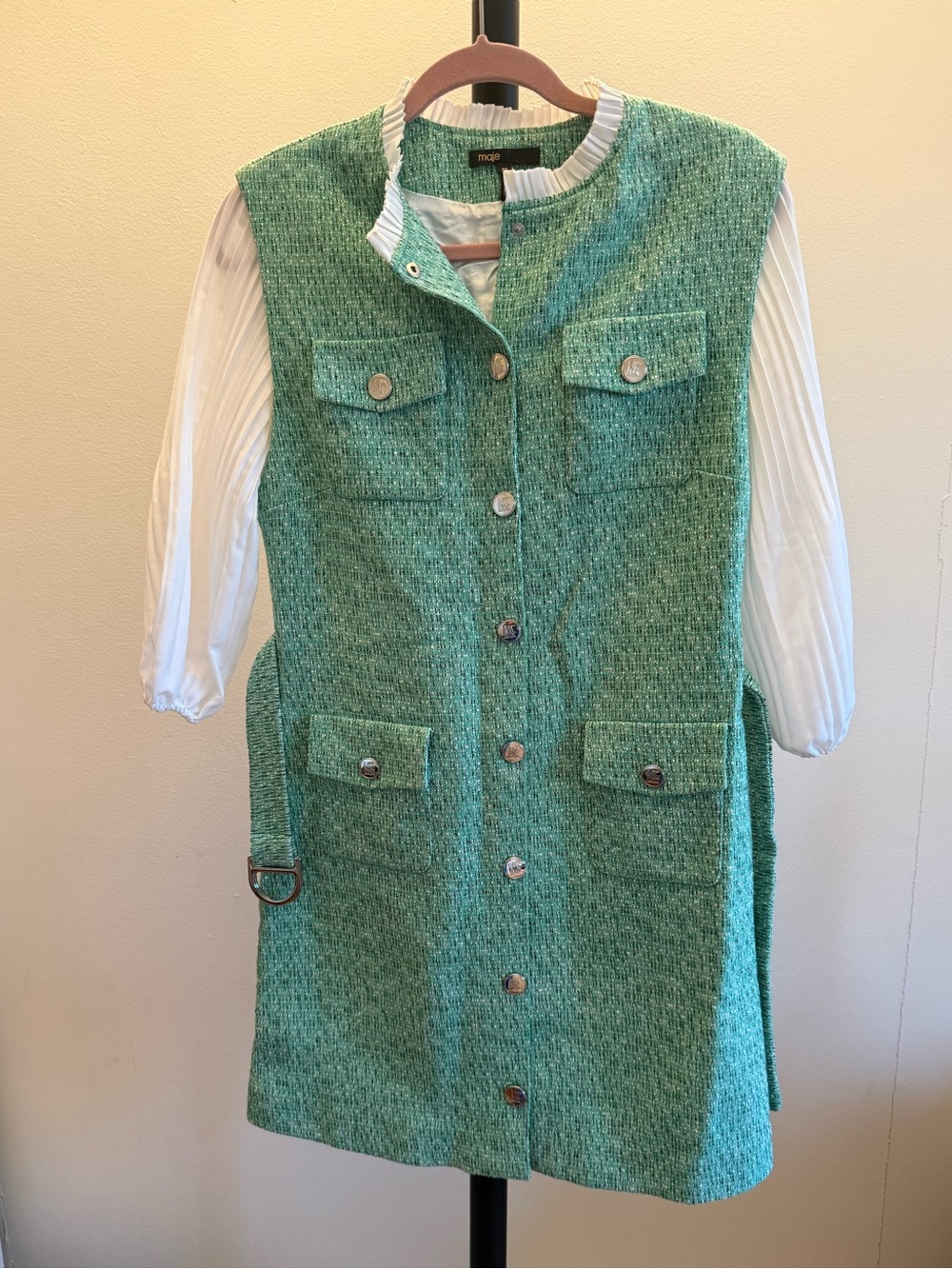 Maje Dual Material Tweed Dress